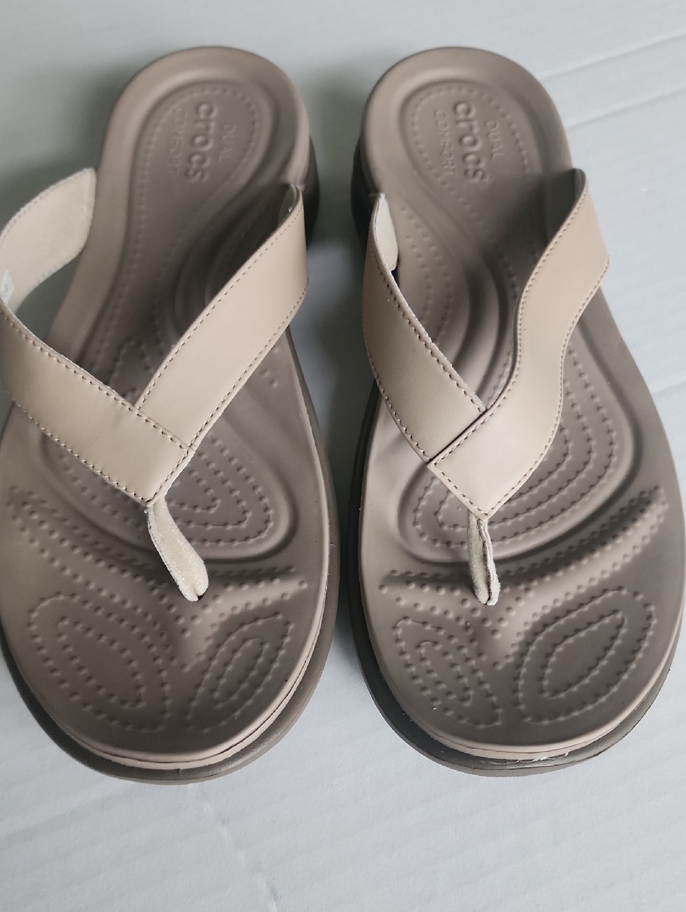 CROCS Women's Double Comfort Taupe Flip Flop Sandals